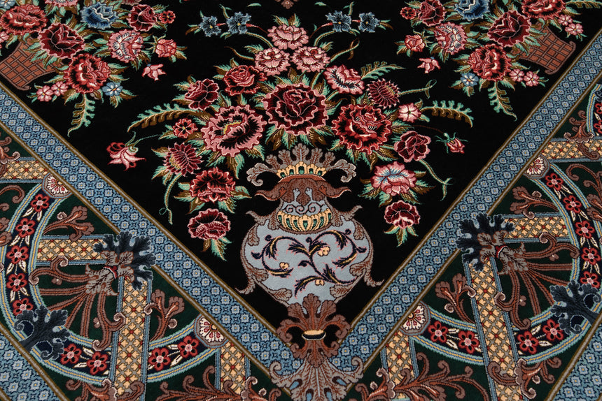 Alfombra persa de seda pura Qom | 148 x 149 cm