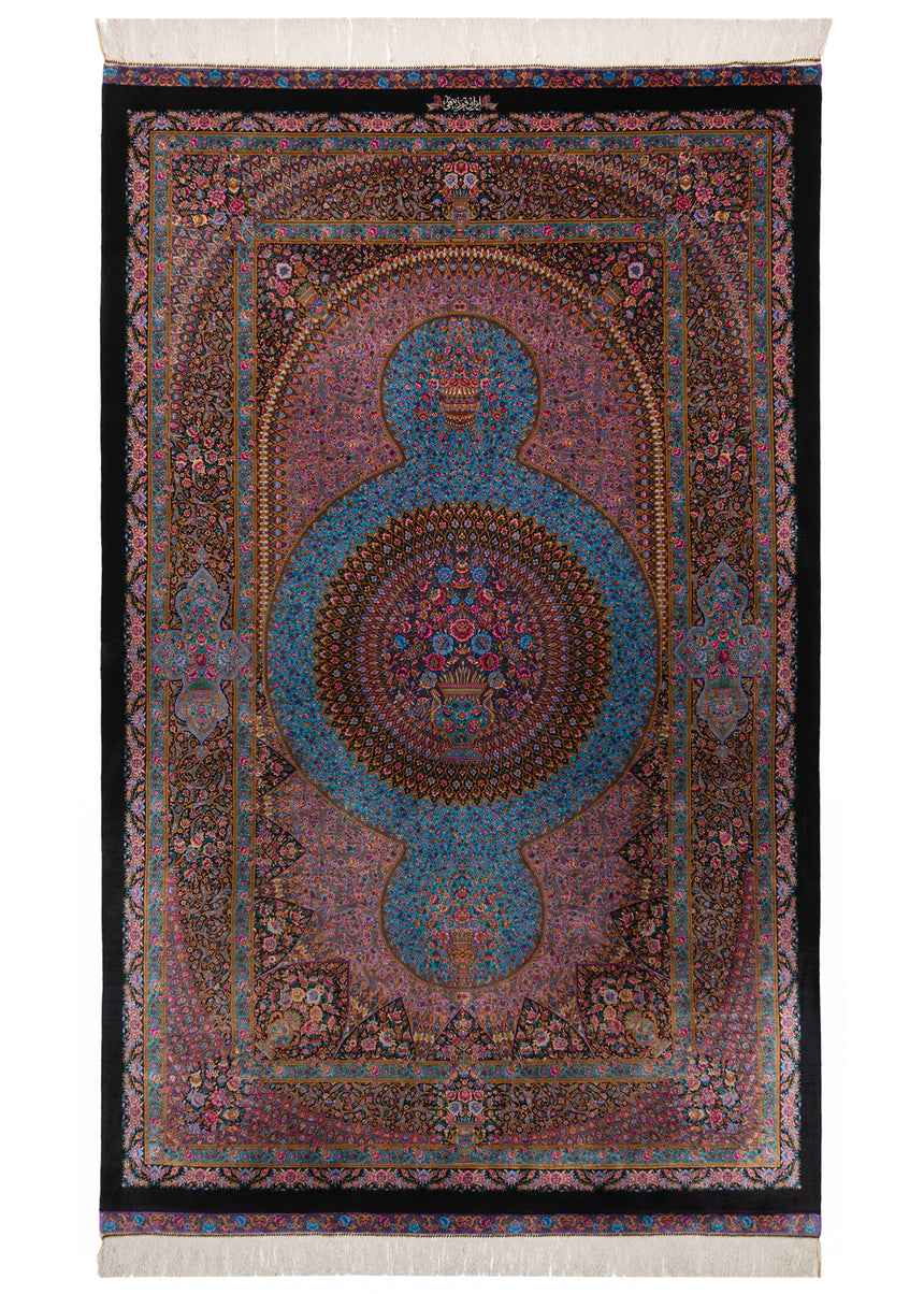 Alfombra persa de seda pura Qom | 209 x 123 cm