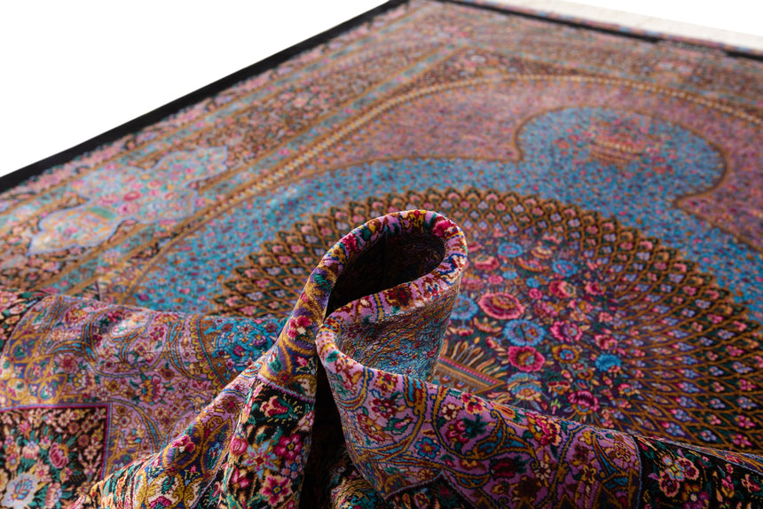 Alfombra persa de seda pura Qom | 209 x 123 cm