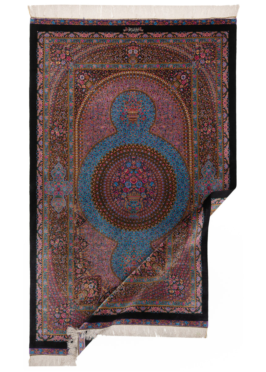 Alfombra persa de seda pura Qom | 209 x 123 cm