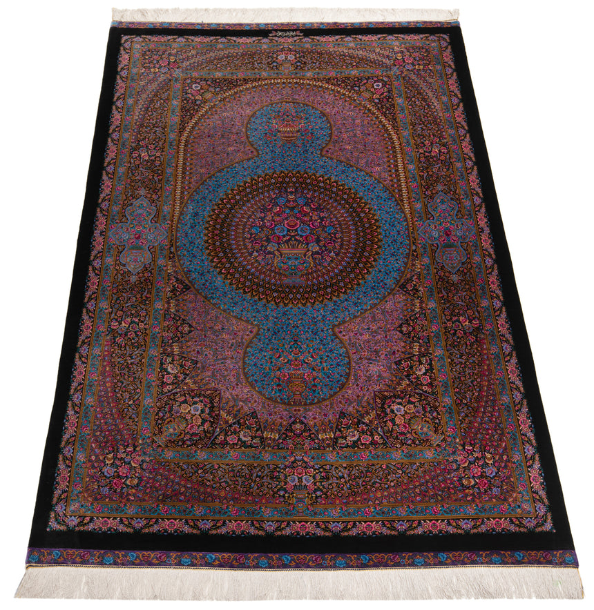 Alfombra persa de seda pura Qom | 209 x 123 cm