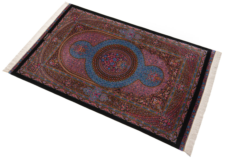 Alfombra persa de seda pura Qom | 209 x 123 cm