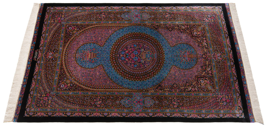 Alfombra persa de seda pura Qom | 209 x 123 cm