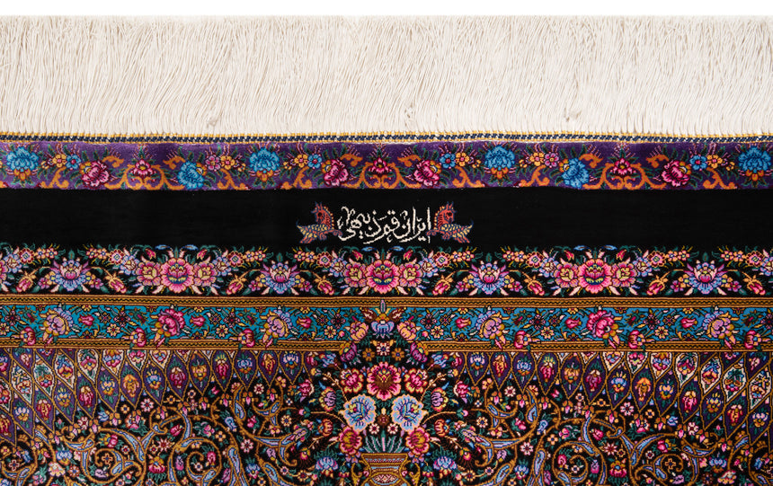 Alfombra persa de seda pura Qom | 209 x 123 cm
