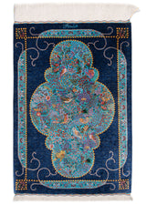 Alfombra persa de seda pura Qom | 86 x 59 cm