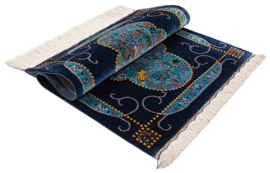 Alfombra persa de seda pura Qom | 86 x 59 cm
