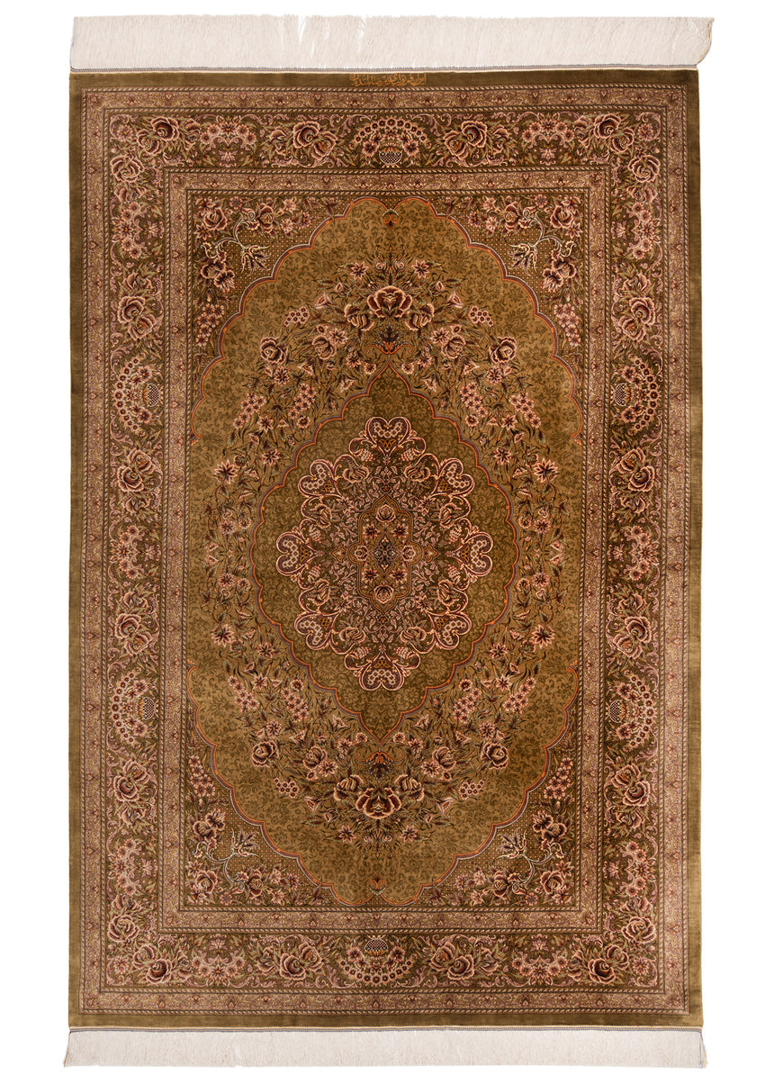 Alfombra persa de seda pura Qom | 203 x 135 cm