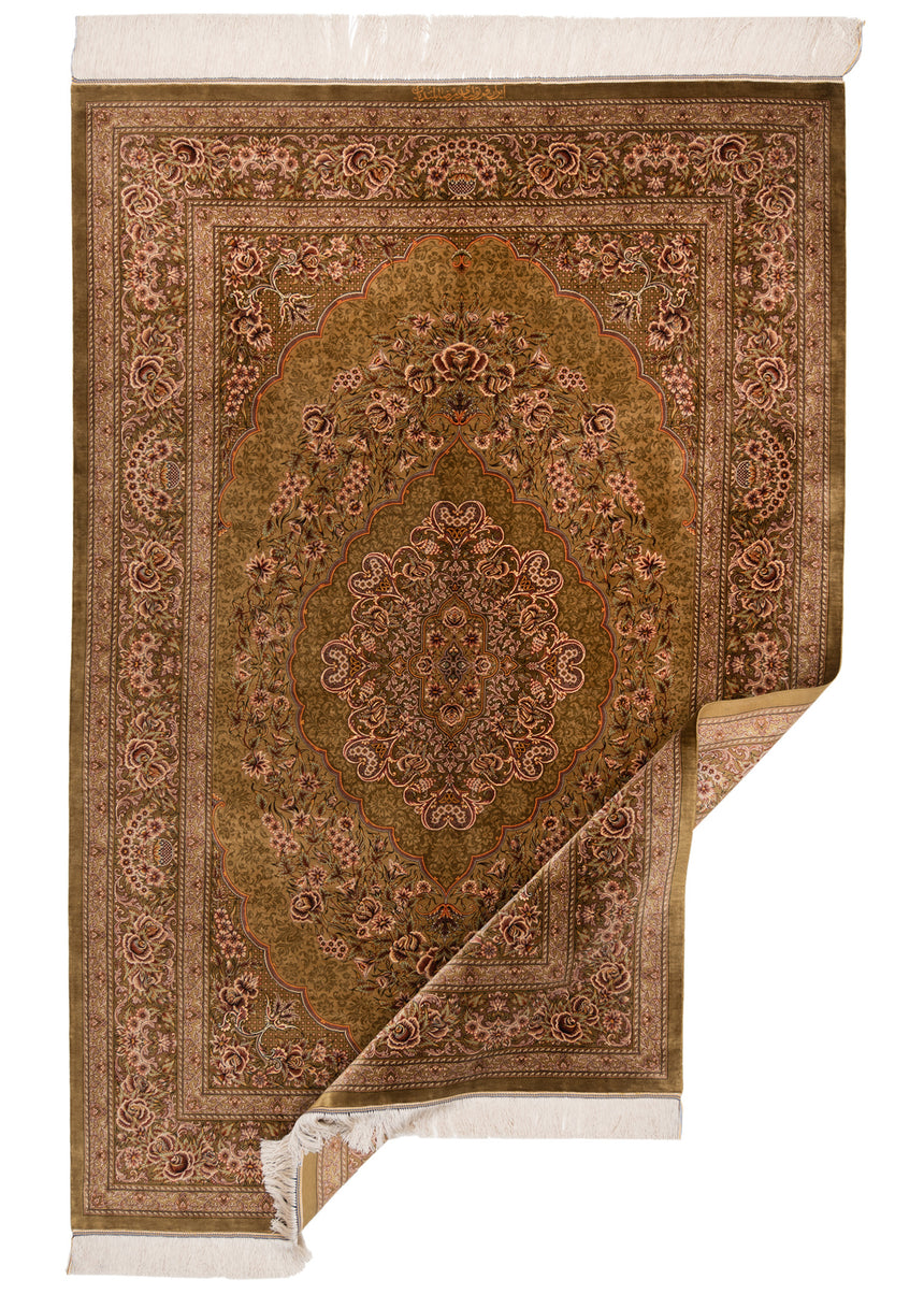 Alfombra persa de seda pura Qom | 203 x 135 cm