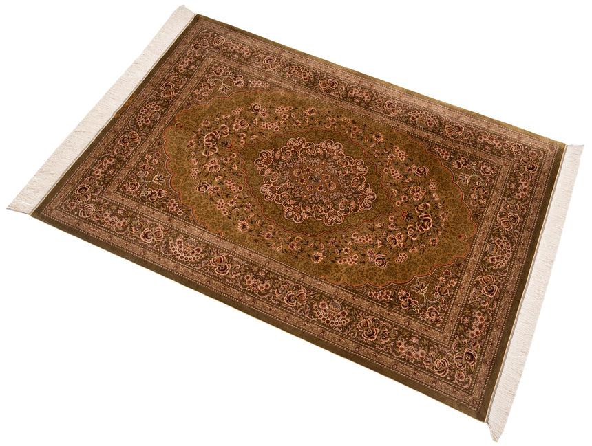 Alfombra persa de seda pura Qom | 203 x 135 cm