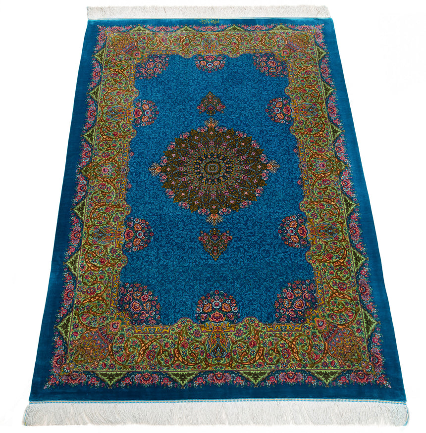 Alfombra persa de seda pura Qom | 190 x 127 cm
