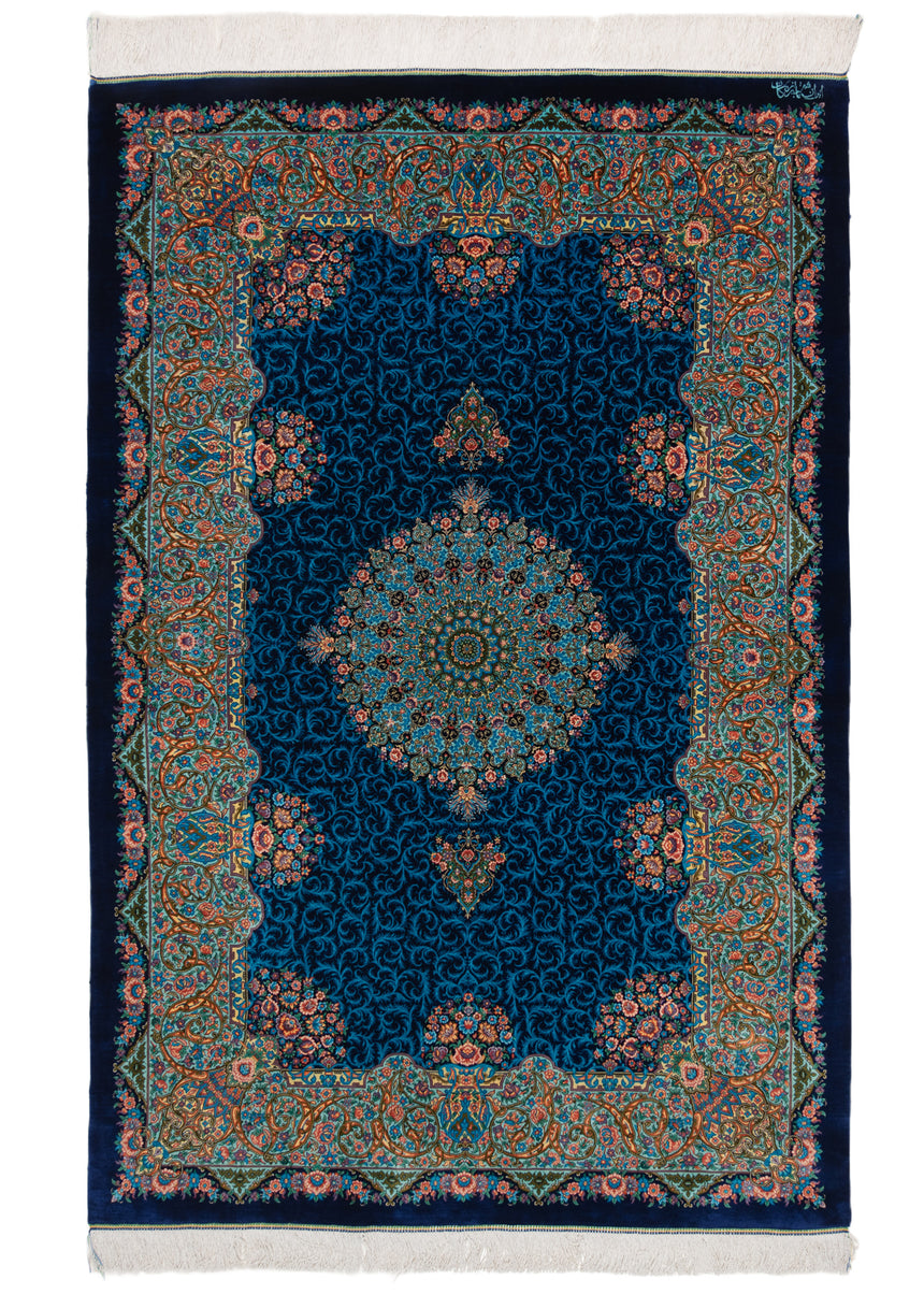 Alfombra persa de seda pura Qom | 191 x 126 cm