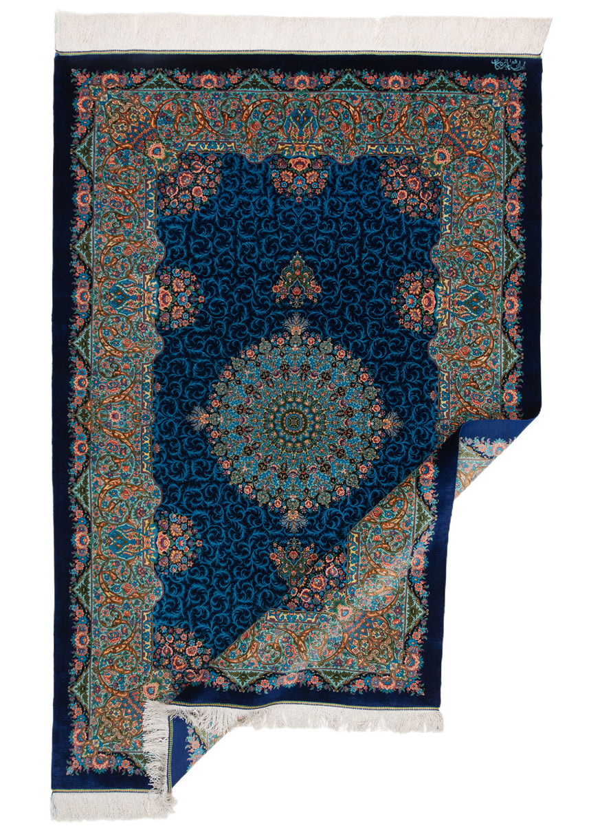 Alfombra persa de seda pura Qom | 191 x 126 cm