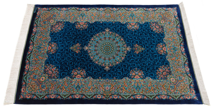 Alfombra persa de seda pura Qom | 191 x 126 cm
