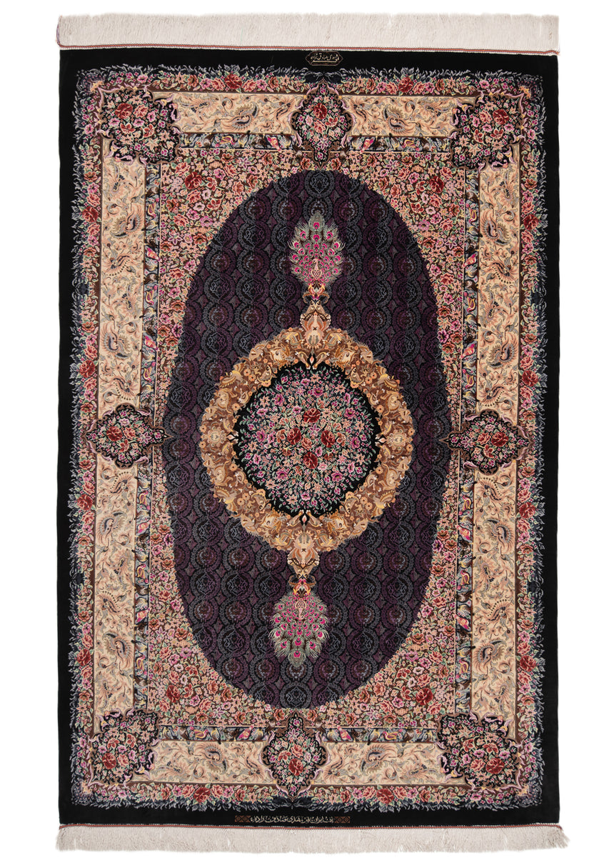 Alfombra persa de seda pura Qom | 200 x 129 cm