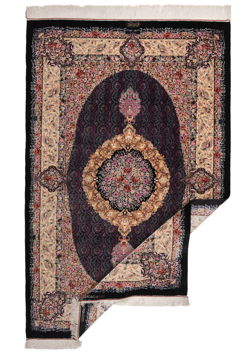 Alfombra persa de seda pura Qom | 200 x 129 cm