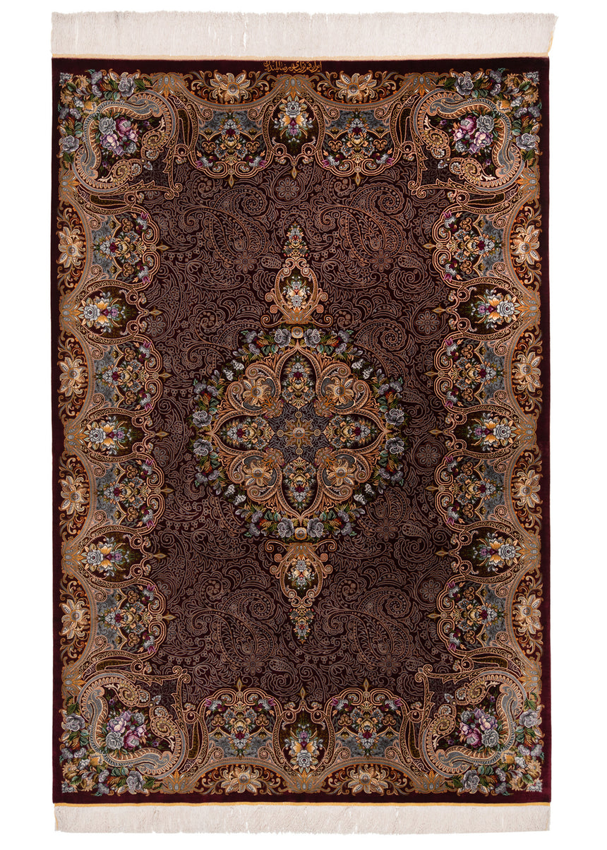 Alfombra persa de seda pura Qom | 202 x 137 cm