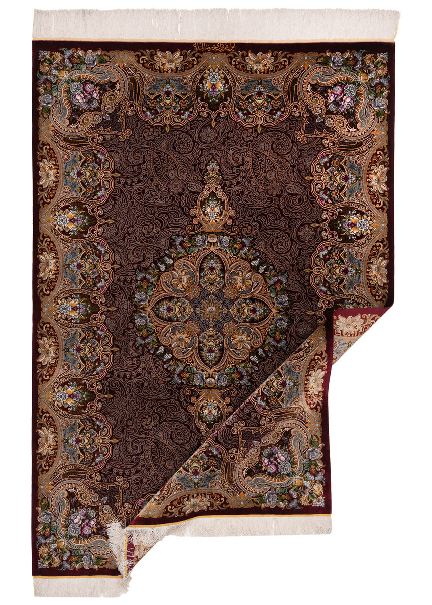 Alfombra persa de seda pura Qom | 202 x 137 cm