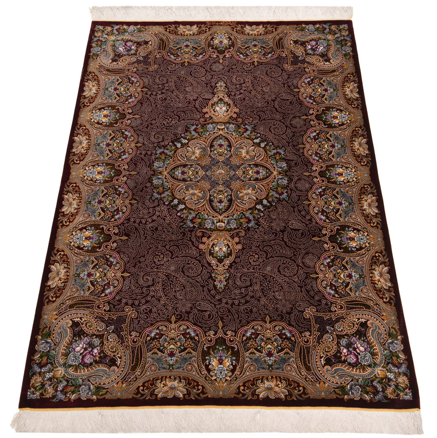 Alfombra persa de seda pura Qom | 202 x 137 cm