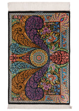 Alfombra persa de seda pura Qom | 86 x 57 cm