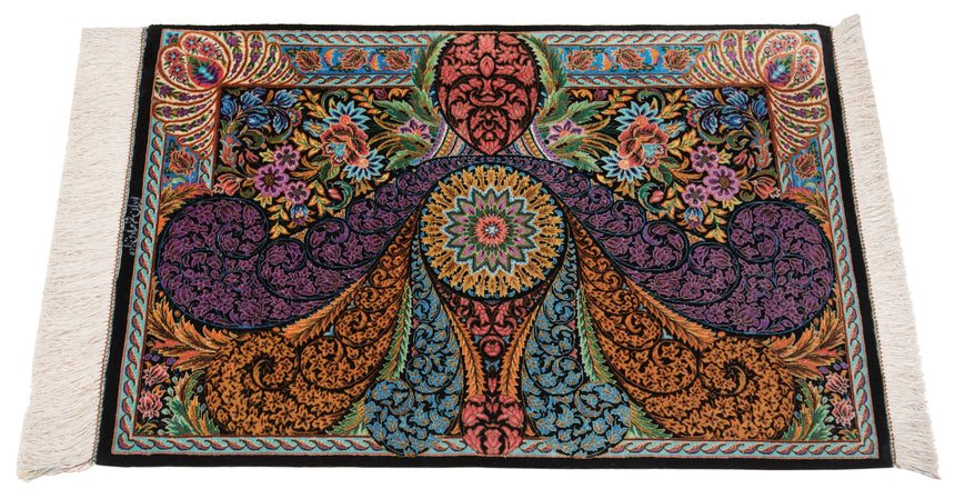 Alfombra persa de seda pura Qom | 86 x 57 cm