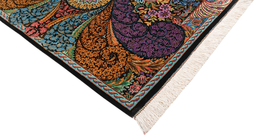 Alfombra persa de seda pura Qom | 86 x 57 cm