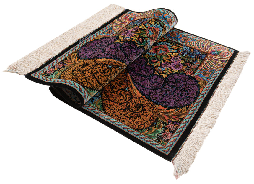 Alfombra persa de seda pura Qom | 86 x 57 cm
