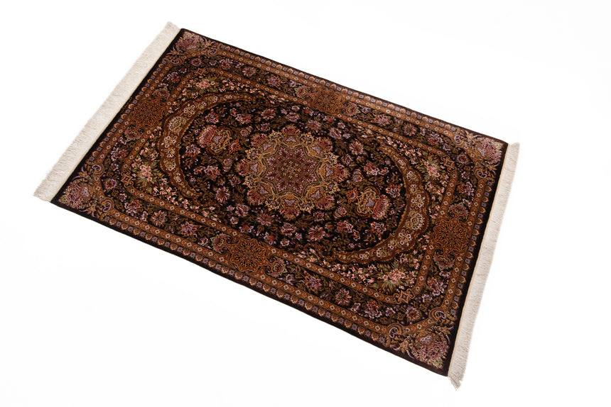 Alfombra persa de seda pura Qom | 204 x 131 cm