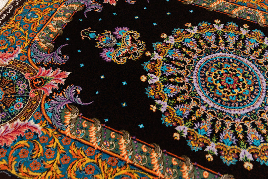 Alfombra persa de seda pura Qom | 86 x 57 cm