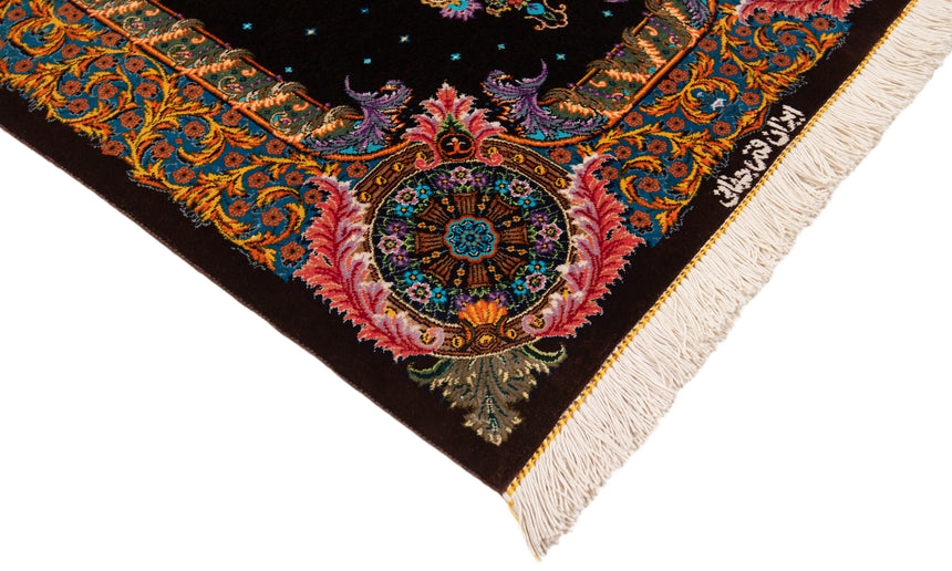 Alfombra persa de seda pura Qom | 86 x 57 cm