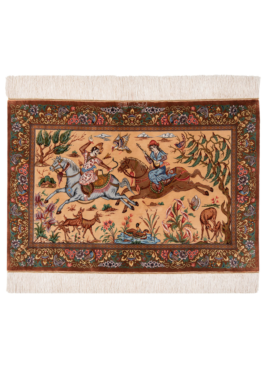 Alfombra persa de seda pura Qom | 58 x 87 cm