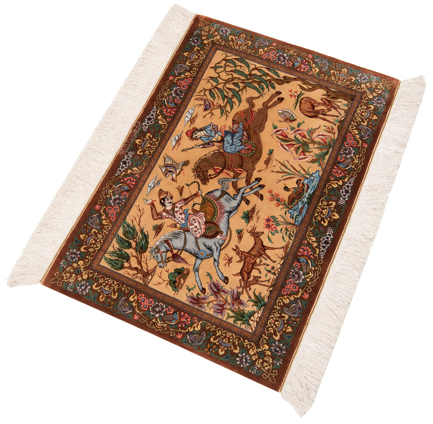 Alfombra persa de seda pura Qom | 58 x 87 cm