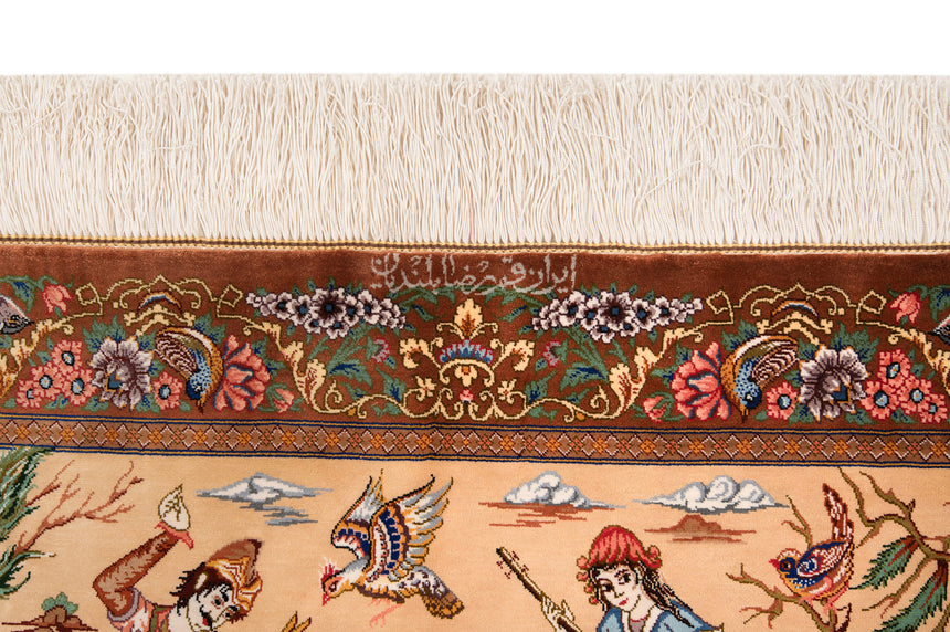 Alfombra persa de seda pura Qom | 58 x 87 cm