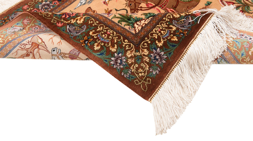 Alfombra persa de seda pura Qom | 58 x 87 cm