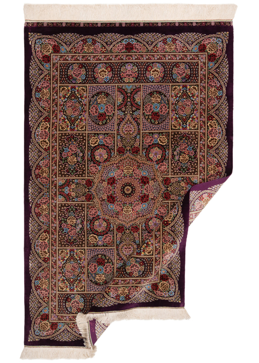 Alfombra persa de seda pura Qom | 153 x 97 cm