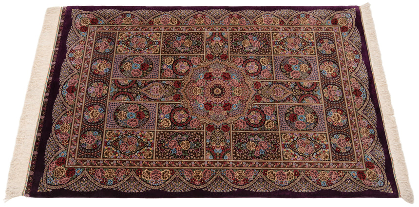 Alfombra persa de seda pura Qom | 153 x 97 cm