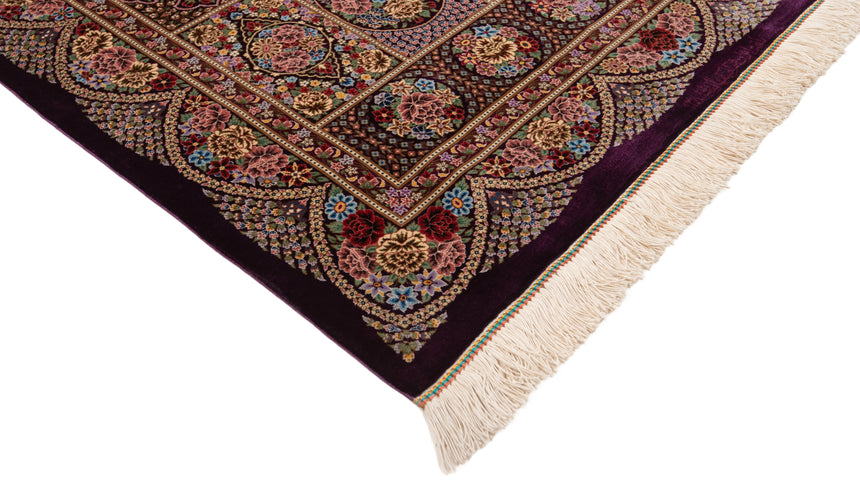 Alfombra persa de seda pura Qom | 153 x 97 cm