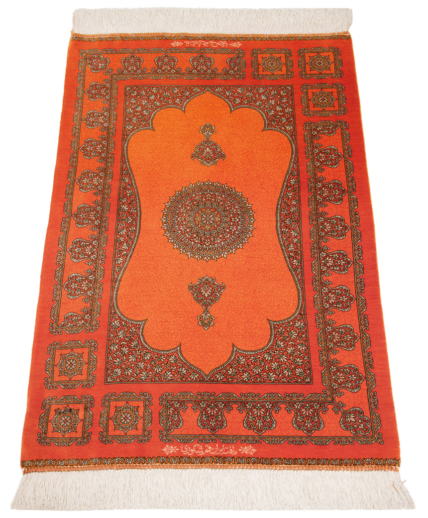 Alfombra persa de seda pura Qom | 94 x 60 cm