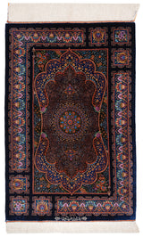 Alfombra persa de seda pura Qom | 90 x 59 cm