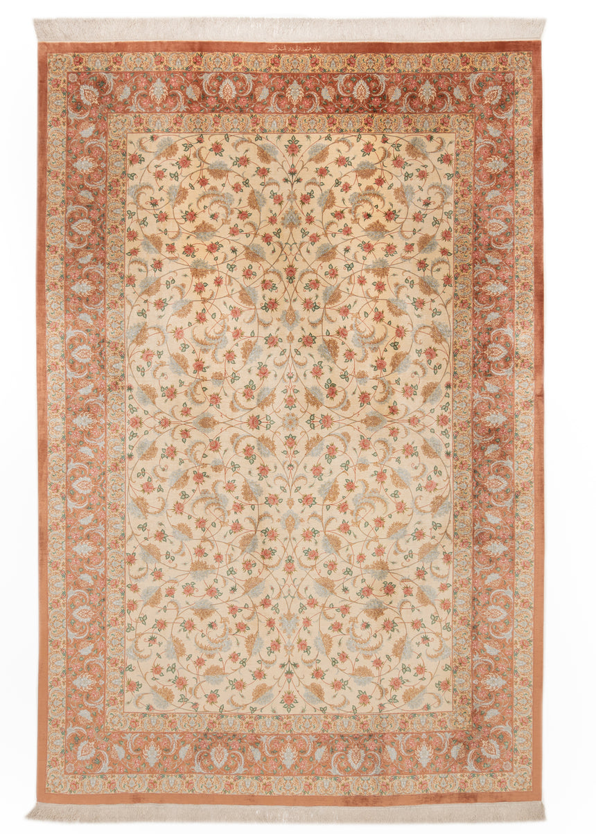 Alfombra persa de seda pura Qom | 302 x 200 cm