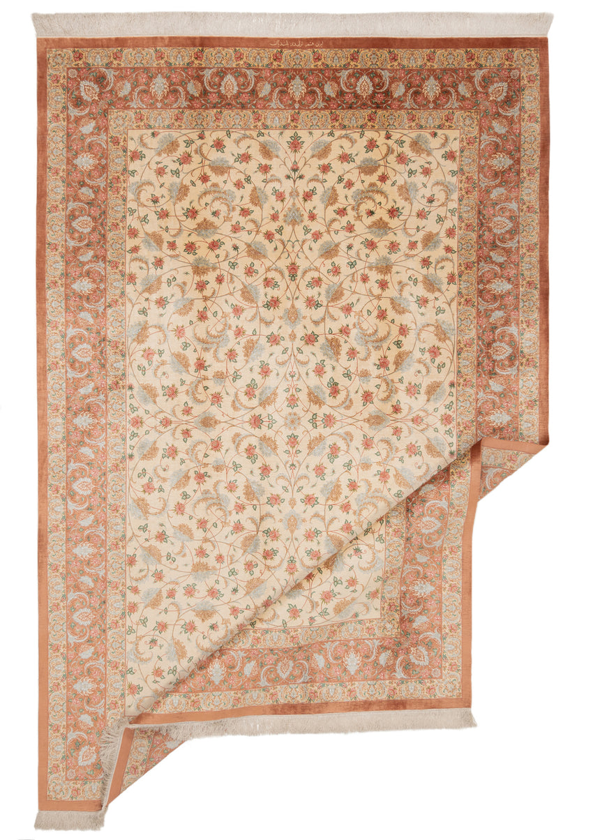 Alfombra persa de seda pura Qom | 302 x 200 cm