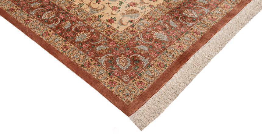 Alfombra persa de seda pura Qom | 302 x 200 cm