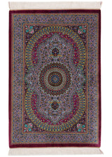 Alfombra persa de seda pura Qom | 88 x 58 cm
