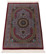 Alfombra persa de seda pura Qom | 88 x 58 cm