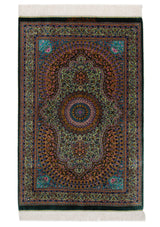Alfombra persa de seda pura Qom | 87 x 57 cm