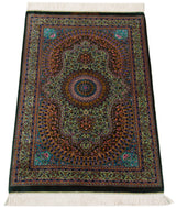 Alfombra persa de seda pura Qom | 87 x 57 cm
