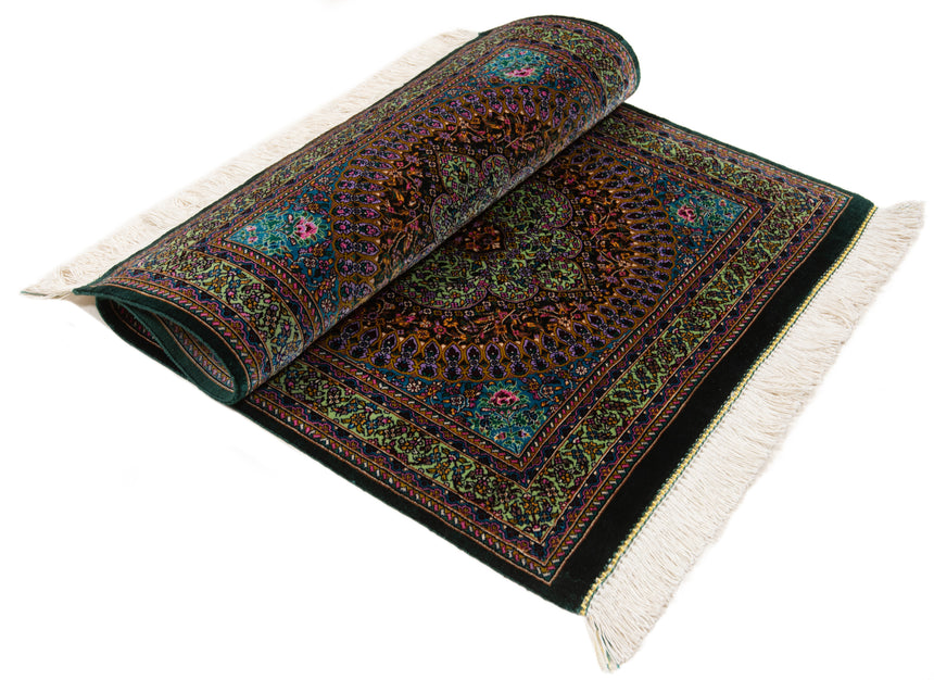 Alfombra persa de seda pura Qom | 87 x 57 cm