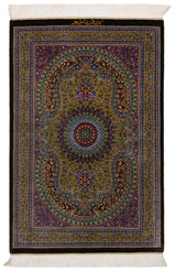 Alfombra persa de seda pura Qom | 89 x 57 cm