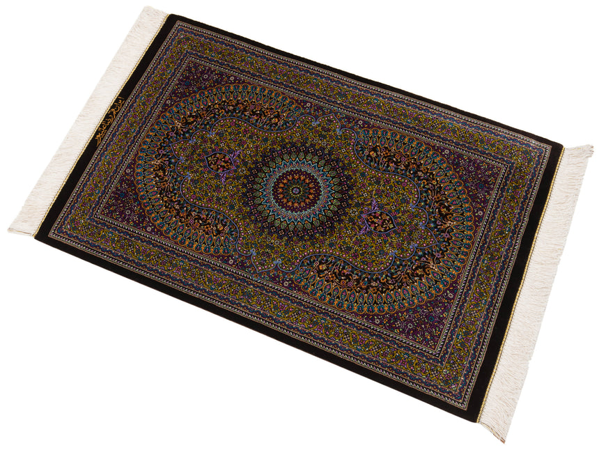 Alfombra persa de seda pura Qom | 89 x 57 cm