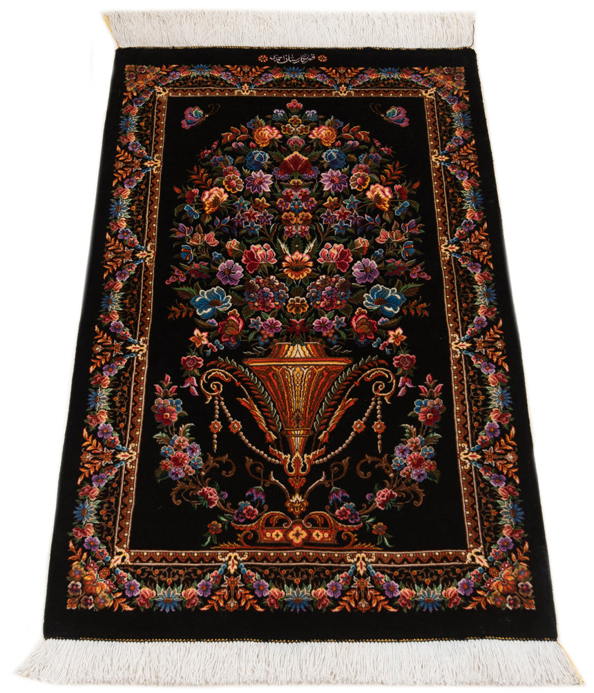 Alfombra persa de seda pura Qom | 57 x 92 cm