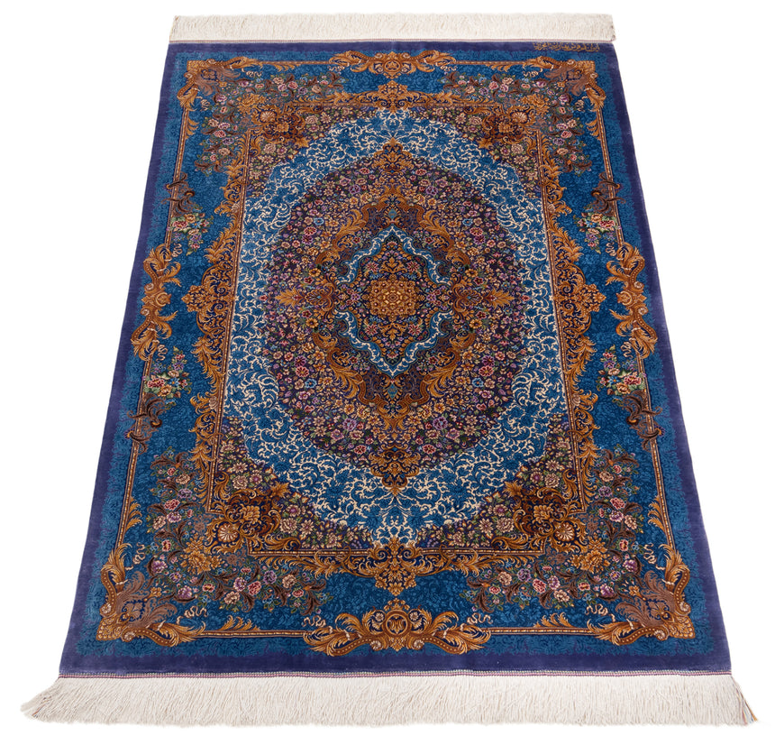 Alfombra persa de seda pura Qom | 149 x 102 cm